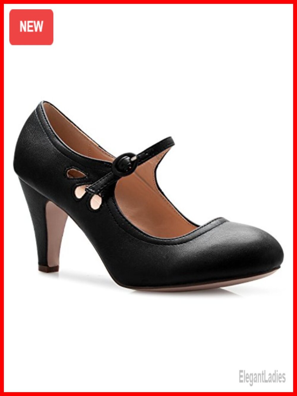 Kitten Heels Mary Jane Pumps Round Toe Adjustable Strap